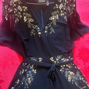 Adrianna Papell BEADED CHIFFON ANKLE LENGTH DRESS w/ DOLMAN SLEEVES BLACK - 14